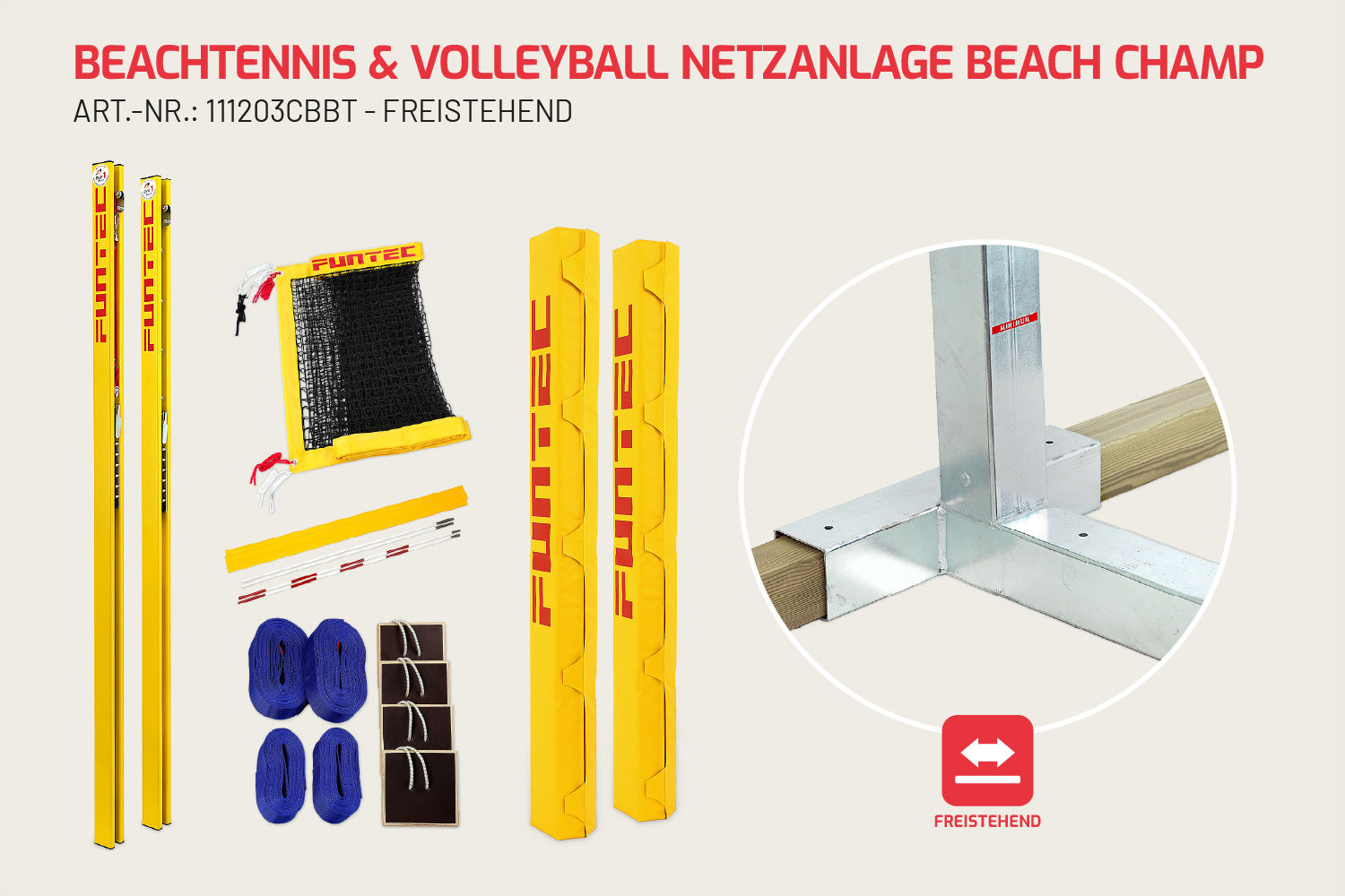 Funtec Beachvolleyball Netzanlage Beach Champ 8,5 m (CB) freistehend