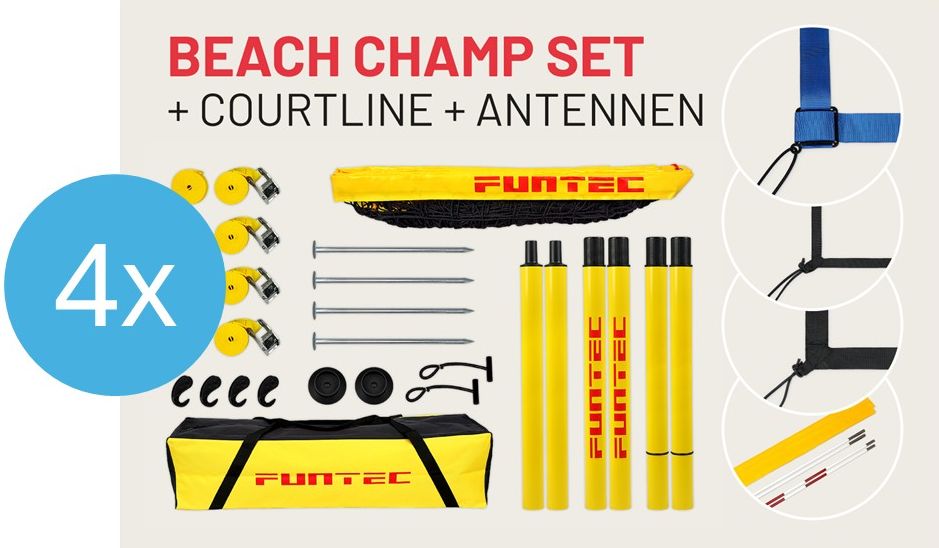 Sparset: 4x Funtec Beach Champ Set - Bundle 1 mit Courtline + Antennen