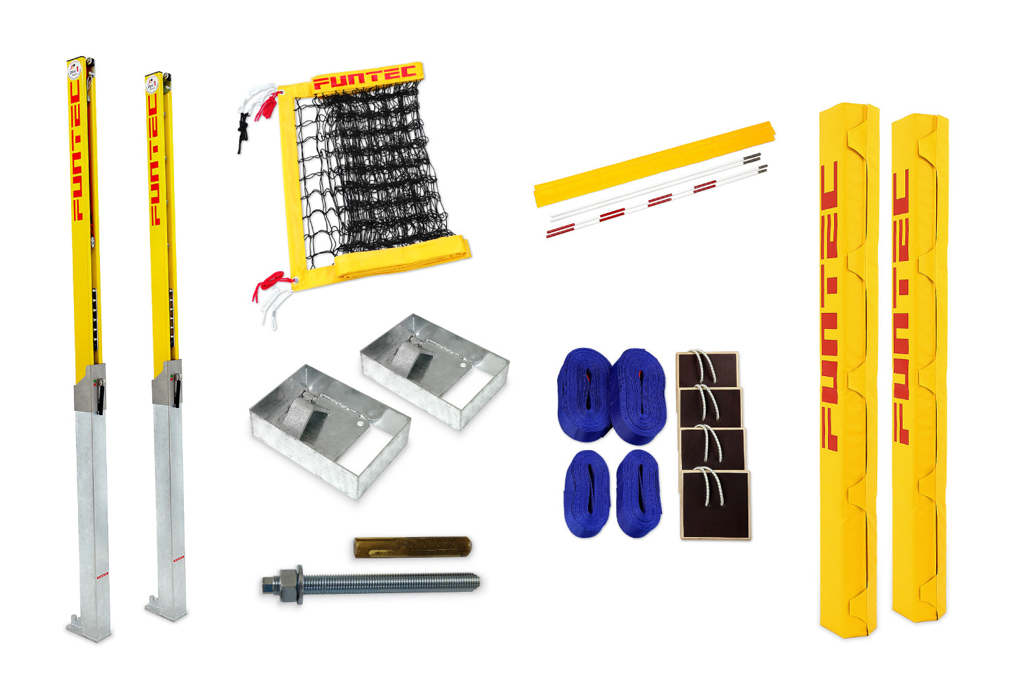 Funtec Beachvolleyball Netzanlage Pro Beach 8,5 m (SBD) auf Fundamenten + abnehmbare Bodenhülsen