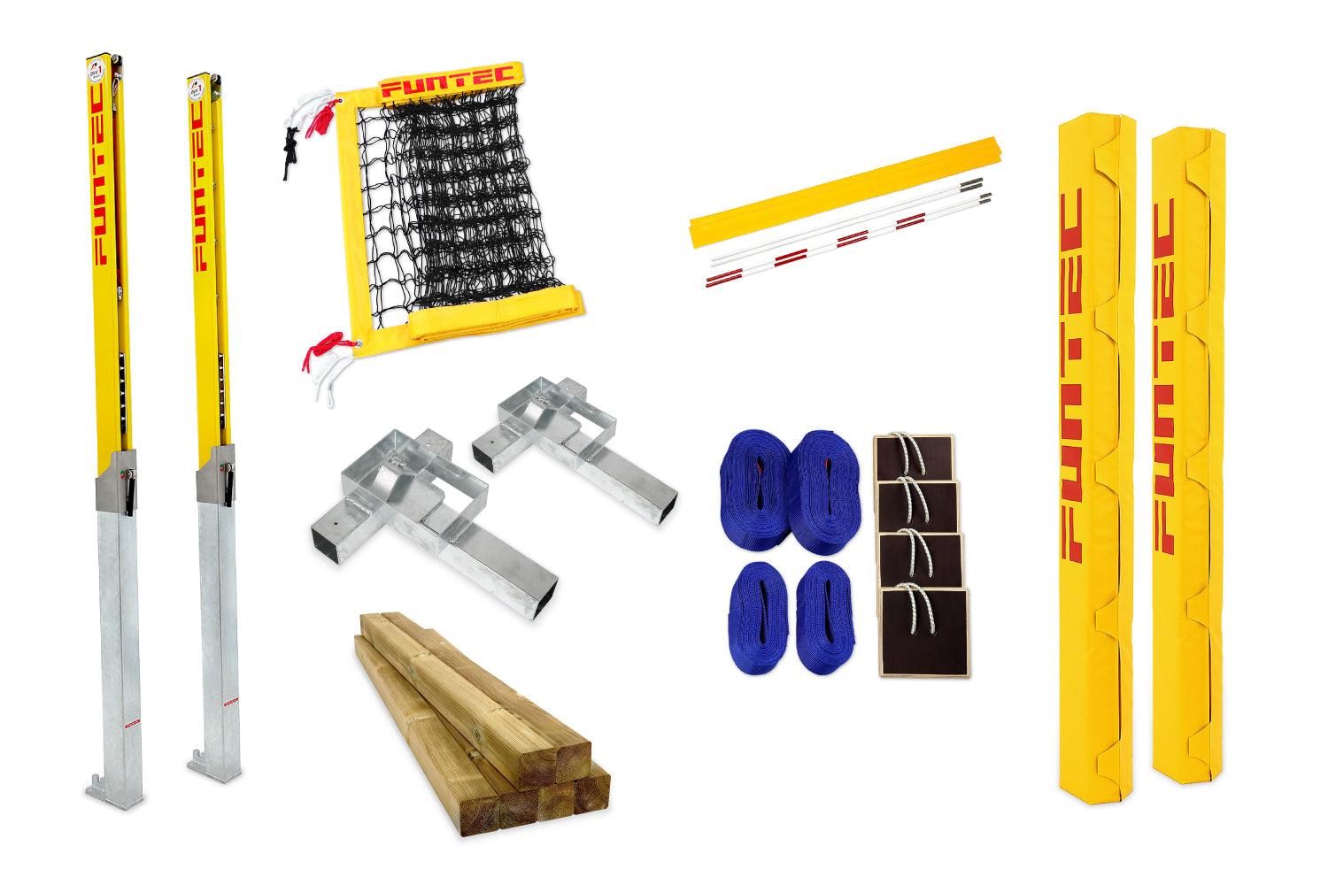 Funtec Beachvolleyball Netzanlage Pro Beach 8,5 m (SCB) freistehend + abnehmbare Bodenhülsen