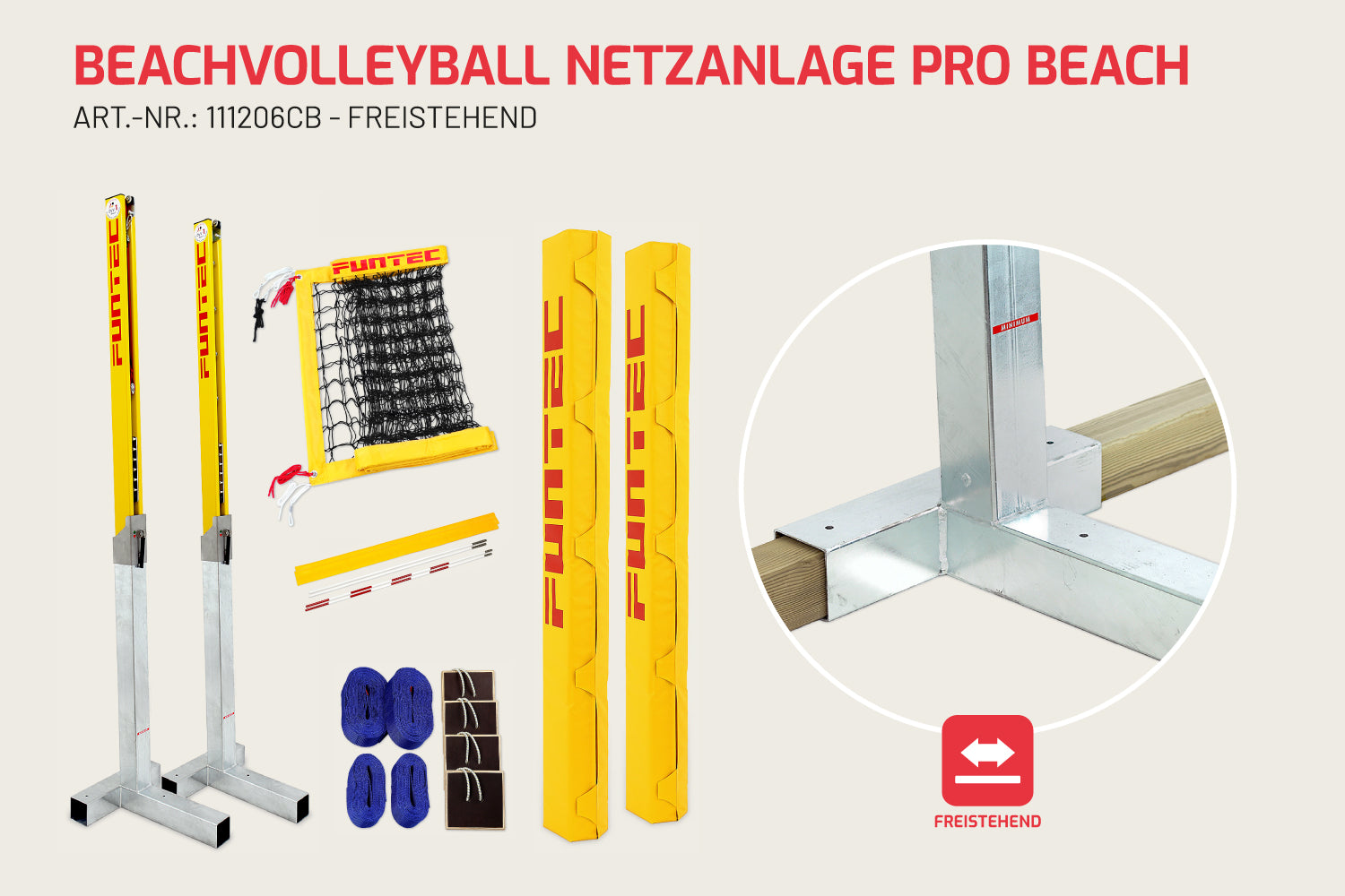 Funtec Beachvolleyball Netzanlage Pro Beach 8,5 m (CB) freistehend