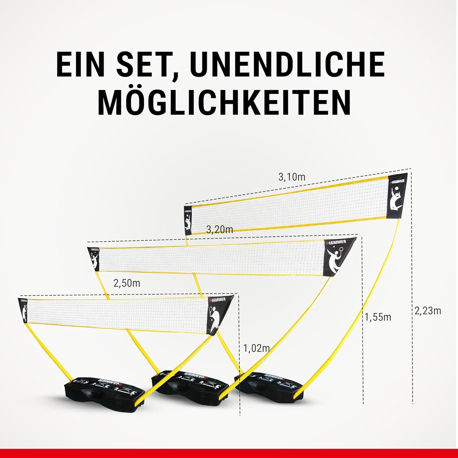 Hammer 3 in1 Set Volleyball, Badminton, Tennis Netzsystem